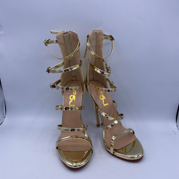 FSJ Gold Strappy Gladiator High Heel Sandals - Picture 2 of 9